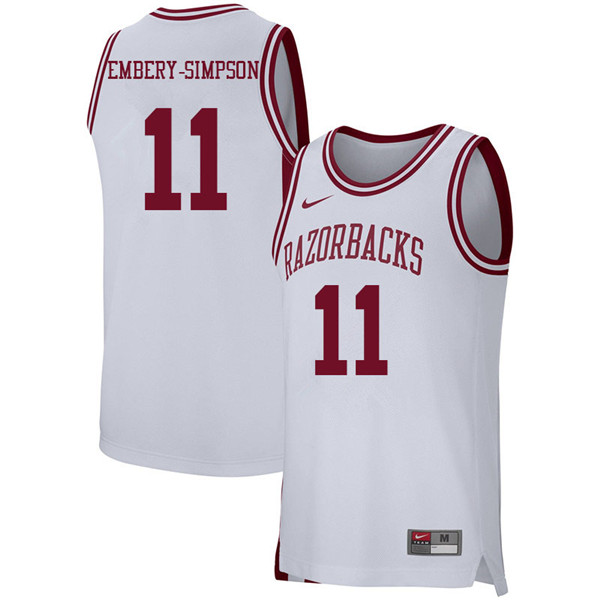 Men #11 Keyshawn Embery-Simpson Arkansas Razorbacks College Basketball 39:39Jerseys Sale-White - Click Image to Close
